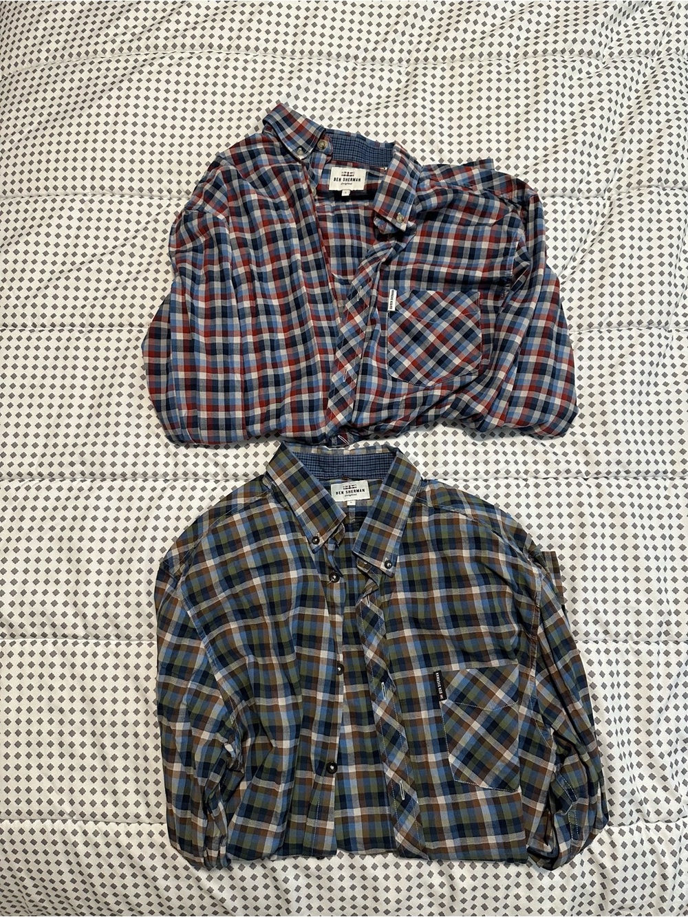 Two Ben Sherman Patterned Long Sleeve Button Down Shirts